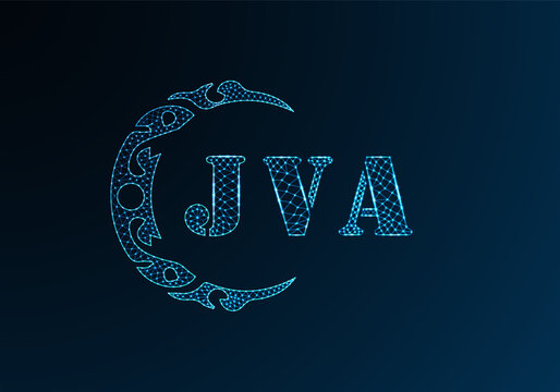 Low poly letter logo JVA design. JVA letter logo low poly vector design on blue color gradient background. JVA logo low poly design