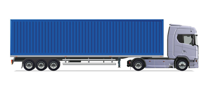 truck side view Vector white auto Cargo empty 3d grey big large blue box euro car new euro road work haul motor fast white send sending semi ship giga factory hybrid eco zero emission

