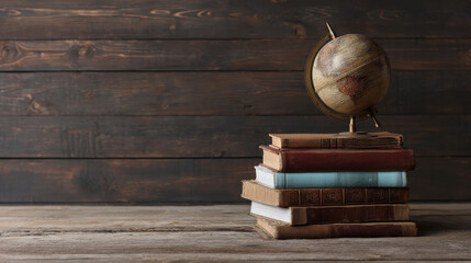 Vintage books and papers cozy library still life warm atmosphere close-up view old world charm