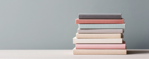 Vintage books and papers collection on a minimalist table modern interior still life conceptual art