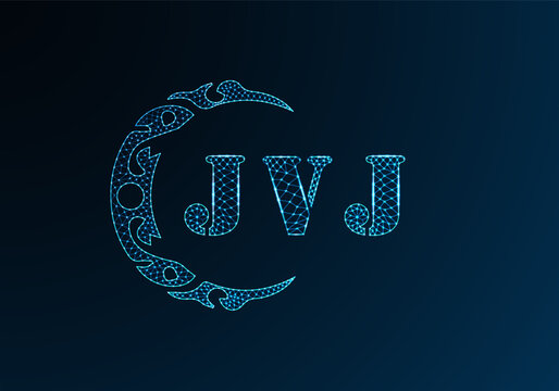 Low poly letter logo JVJ design. JVJ letter logo low poly vector design on blue color gradient background. JVJ logo low poly design