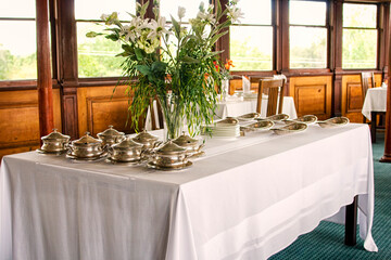Serving table at luxurious restaurant