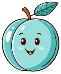 Obraz premium Cute blue fruit character with a happy smiling kawaii face illustration