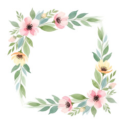 Fototapeta premium Elegant watercolor floral frame with pink and yellow flowers on black background