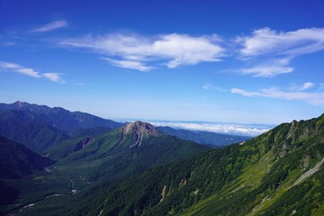 北アルプス　岳沢から望む 焼岳