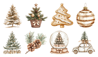 PNG Vintage Christmas festive illustrations, transparent background