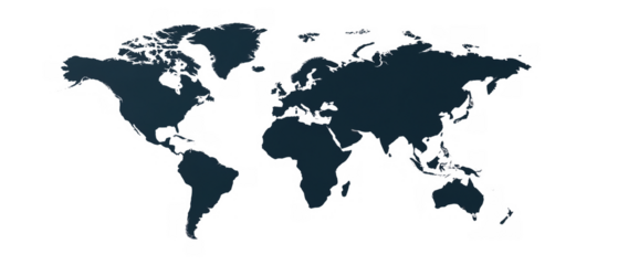 Dark shapes on white form a clear world map, AI, PNG