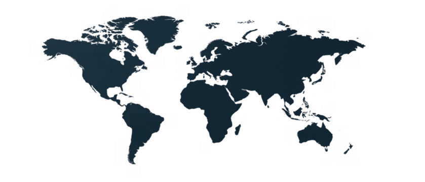 Dark shapes on white form a clear world map, AI, PNG