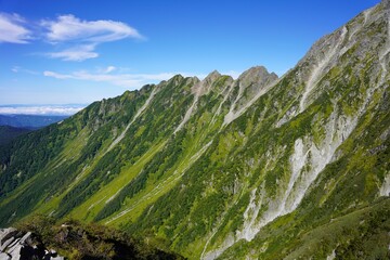 北アルプス　カモシカの立場から望む西穂高岳