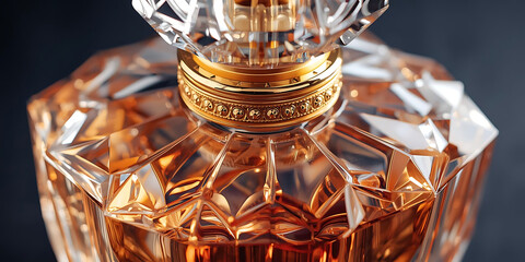 Faceted crystal perfume bottle with golden accents