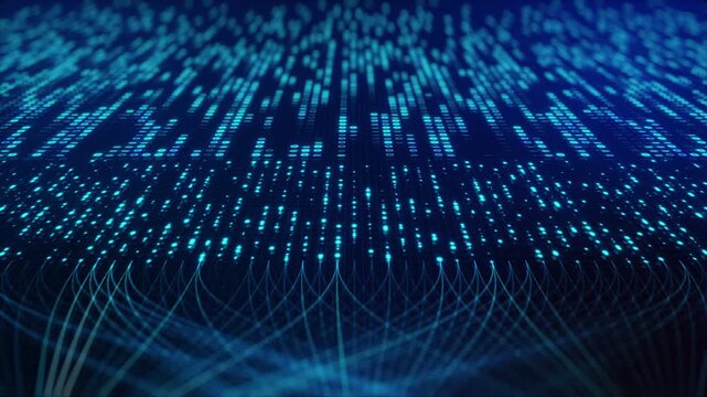 Neural Network Big Data Flow Visualization, Binary Code Matrix, AI Machine Learning Abstract Background, Quantum Computing, Cyber Security, Futuristic Technology Artificial Intelligence Digital Grid