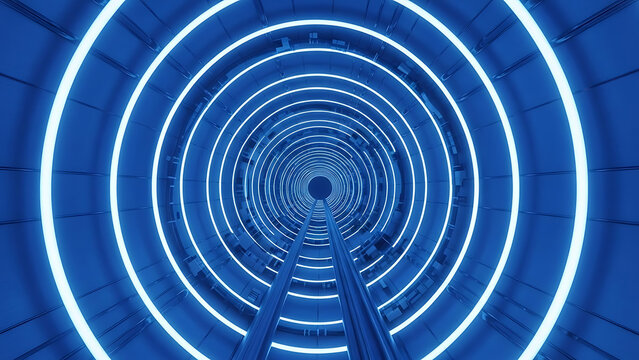 Sci Fi Tunnel Dolly Forward In Blue Neon Rings 8K 54104439 1
