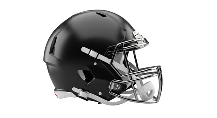 Detailed representation of black american football helmet isolated on a white background highlighting helmet, football, american