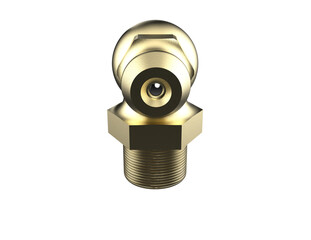 High-Quality 3D Render of a Brass 90-Degree Elbow Zerk Grease Fitting for Hydraulic and Industrial Lubrication Systems, Isolated on PNG Transparent Background for Professional Engineering Design.