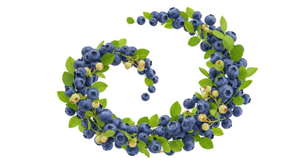 Blueberry spiral with green leaves isolated showing detailed concept of blueberry, blueberries, fruit with professional style