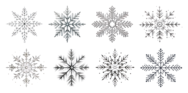 PNG Intricate snowflake designs collection, transparent background