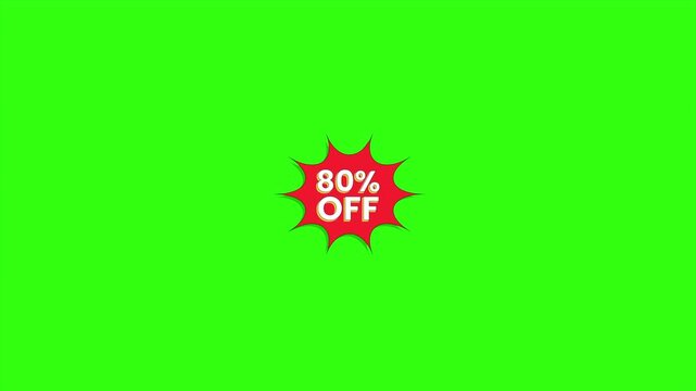 80% off sale motion video with red sunburst abstract background on green screen. Perfect for sale, mega sale, flash sale, special offers, big sale, e-commerce, online shopping promotions, discount