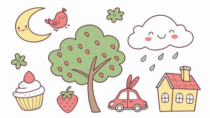 Cute illustration elements set