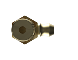High-Quality 3D Render of a Brass 90-Degree Elbow Zerk Grease Fitting for Hydraulic and Industrial Lubrication Systems, Isolated on PNG Transparent Background for Professional Engineering Design.