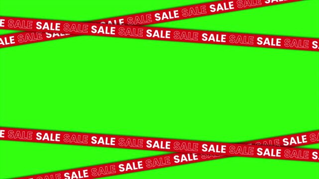 Red Sale Tape Seamless Loop Animation Framing the Top and Bottom on a Green Screen Background. 4K Animated Overlay for Shopping Promotions, Motion Banner Ads, Marketing and Sales Campaigns