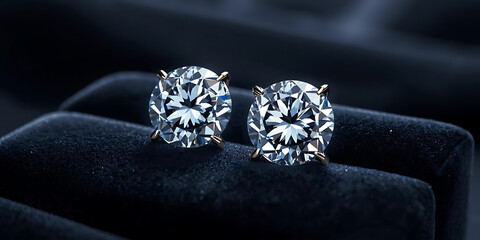 Round diamond earrings on dark velvet