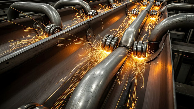 Steel Ball Bearings Rolling Through Metal Chutes With Sparks 69083304 1