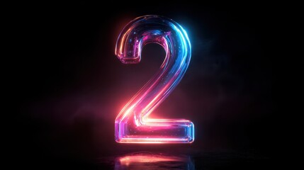 Neon-lit digit two casting vibrant pink and blue glow in a moody night setting