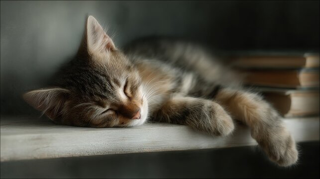 cat sleeping on a bookshelf - Powered by Adobe