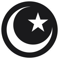 Islamic Symbol, Crescent Moon and Star Inside a Circle, Minimalist Design