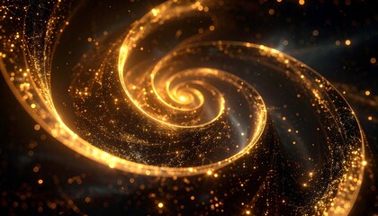 Golden spiral galaxy of glowing particles