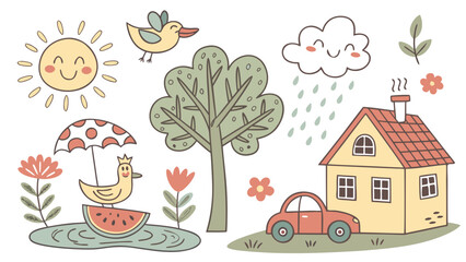 Duck on watermelon slice under umbrella