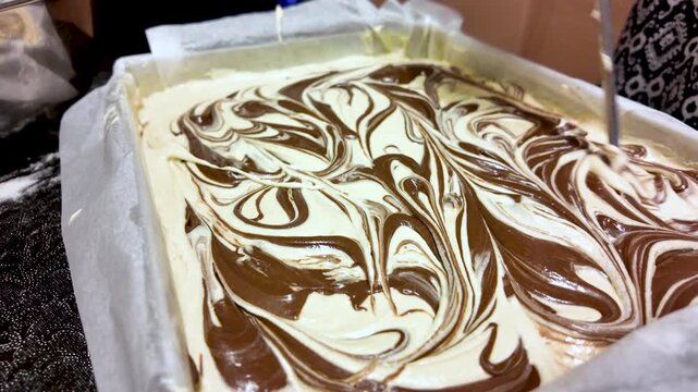 Chocolate Swirl Cake Batter In Baking Pan Ready For Oven Delicious Dessert For Baking Projects And Recipe Illustrations Homemade Baking.