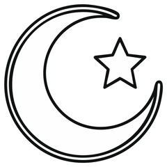 Obraz premium Crescent Moon and Star Icon in Simple Line Art Style Symbolizing Islamic Faith and Belief
