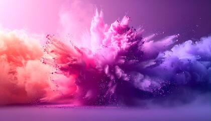 Colorful powder explosion creates a dynamic, vibrant cloud against a gradient background