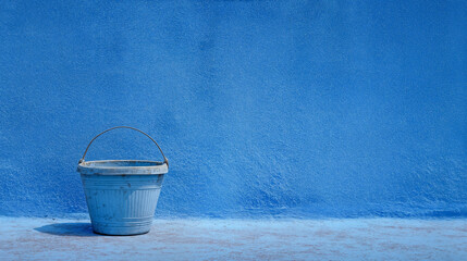 Clean blue bucket near blue wall