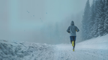 Runner on snowy path during winter time