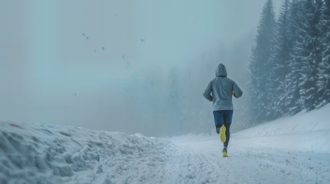 Runner on snowy path during winter time