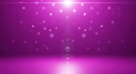 Obraz premium Abstract purple stage-like background with bright spotlight, reflections, and floating bokeh