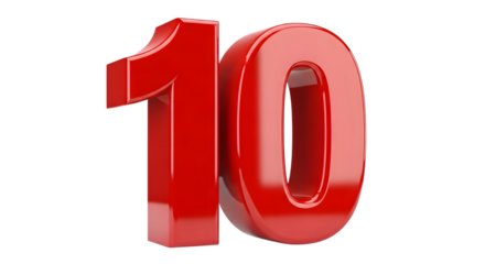 Red number ten glossy isolated on transparent background