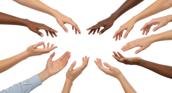 Circle of diverse hands showing unity teamwork and community concept illustrating hands, arm, finger created for - Powered by Adobe