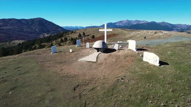 Anitsa War Memorial in Grevena Greece, Historic Monument in Greek Countryside, Panoramic View Point of Interest Shot