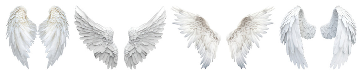 Fototapeta premium PNG Elegant white angel wings collection, element set on transparent background