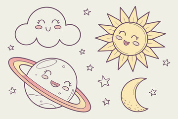 Planet and sun cartoon