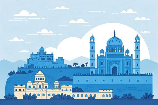 Flat-style Jodhpur blue city with palace shapes