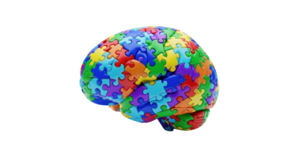 Colorful puzzle brain on white background showing detailed concept of brain, puzzle, jigsaw with professional style