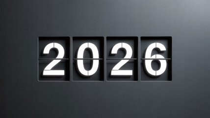 Flip clock displaying the year 2026 on a dark background