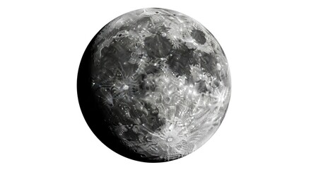 Obraz premium Bright full moon showcasing countless craters and textures against a white background