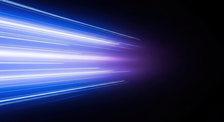 Bright blue and purple light streaks create a dynamic speed effect on a dark background