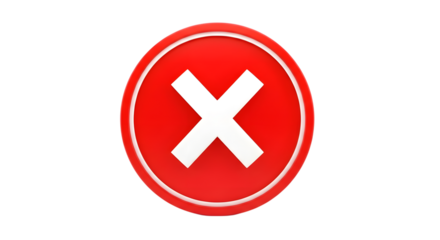 Red oval cross mark icon isolated on transparent background