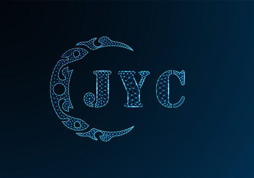 Low poly letter logo JYC design. JYC letter logo low poly vector design on blue color gradient background. JYC logo low poly design